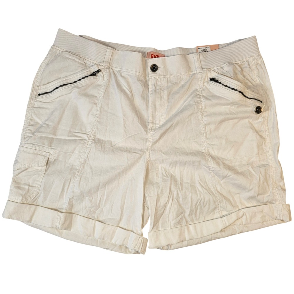EVRI Womens White Cargo Shorts Plus Size 20W Elastic Waist Cuffed Utility
